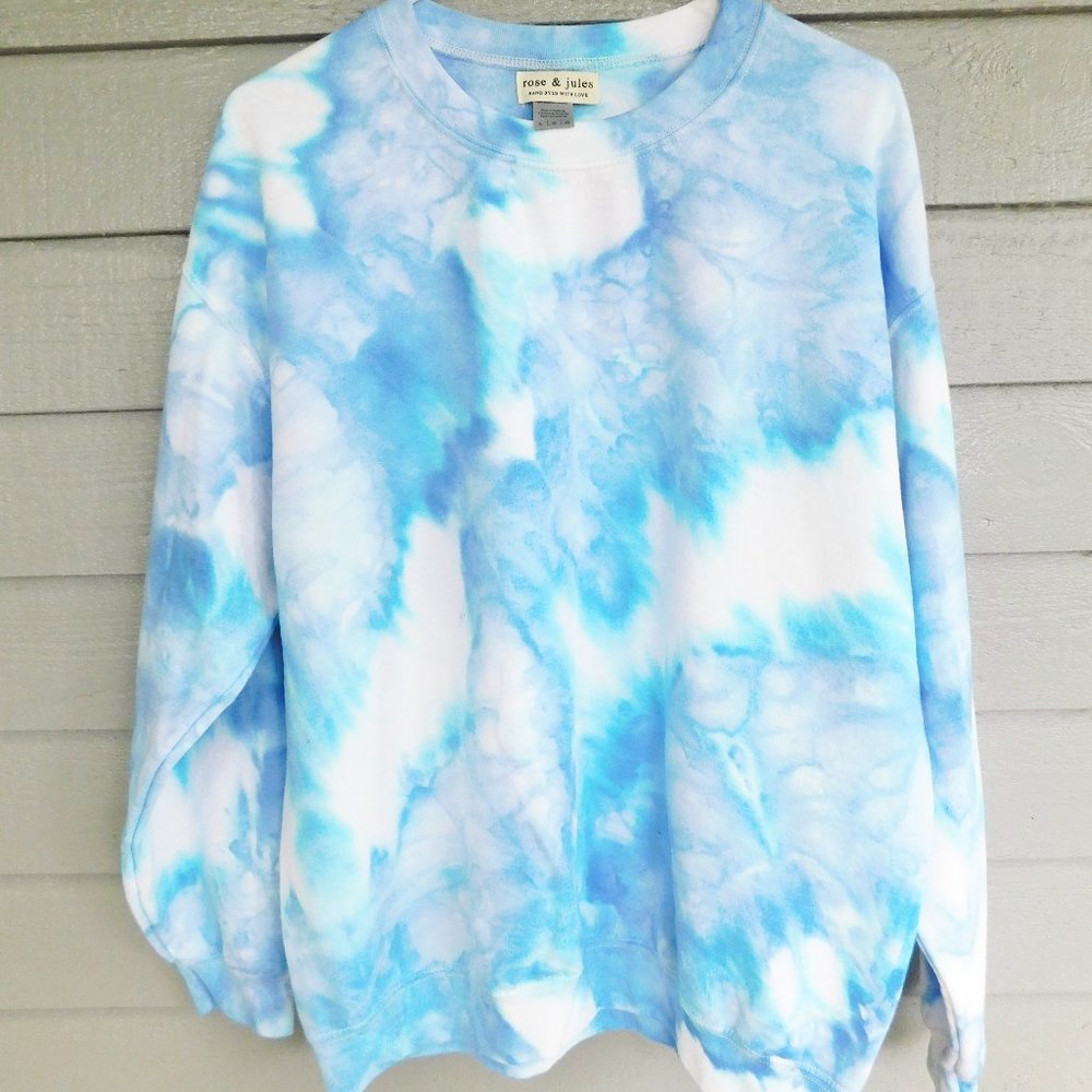 Handmade Blue & Turquoise Tie Dye Sweatshirt - Unisex/L - New